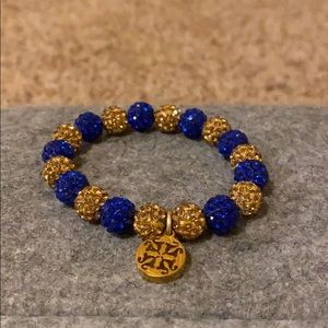 rustic cuff gold and royal blue bracelet